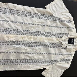 Hollister Cream and Blue Patterned Shirt